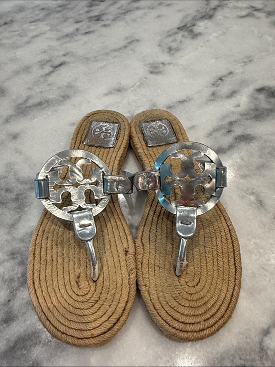 Tory Burch Shoes - Tory Burch Rope-Soled Thong Sandals with Silver Logo